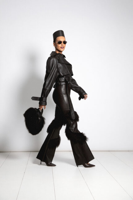 LEATHER PANTS WITH LAMA FUR