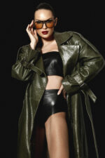 OLIVE GREEN LEATHER TRENCH COAT - Image 2