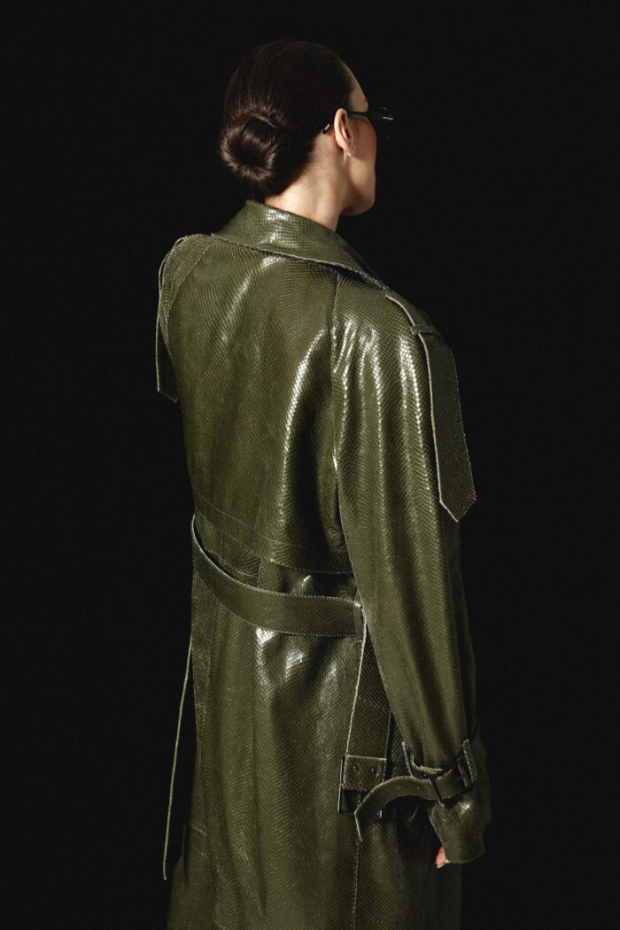 OLIVE GREEN LEATHER TRENCH COAT - Image 5