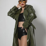 OLIVE GREEN LEATHER TRENCH COAT