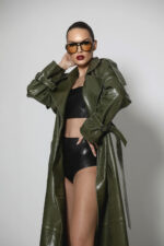OLIVE GREEN LEATHER TRENCH COAT