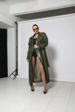 OLIVE GREEN LEATHER TRENCH COAT - Image 4