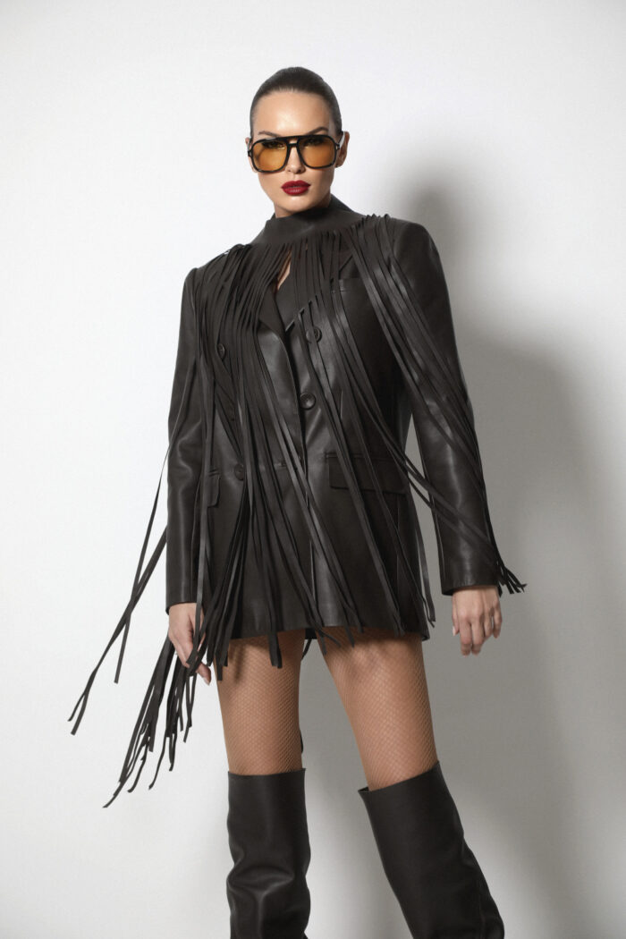 DARK BROWN LEATHER JACKET - Image 4