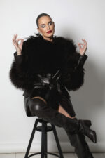 LEATHER COAT WITH LAMA DETAILS