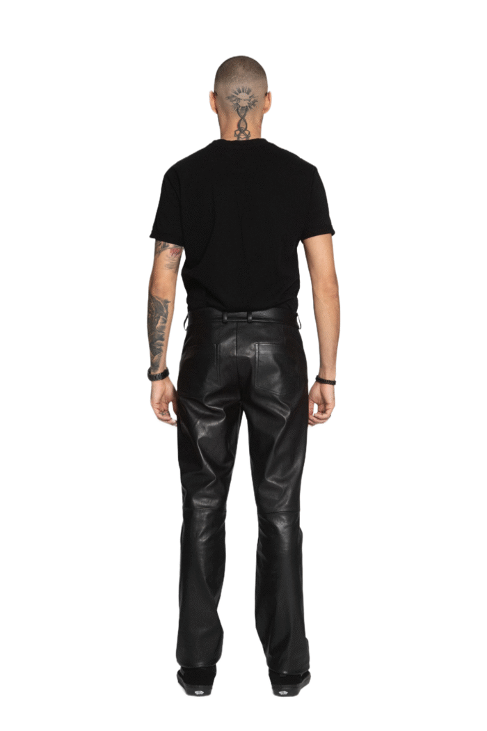 CLASSIC REGULAR FIT BLACK LEATHER PANTS - Image 2