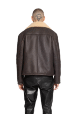 BROWN LEATHER SHEARLING JACKET - Image 2