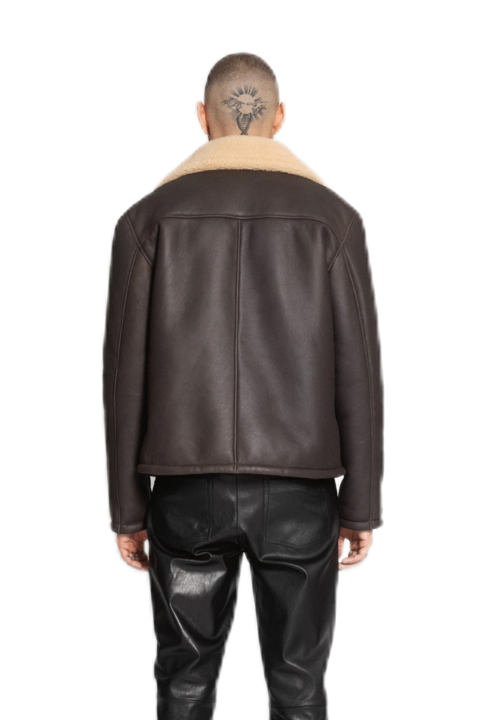 BROWN LEATHER SHEARLING JACKET - Image 2