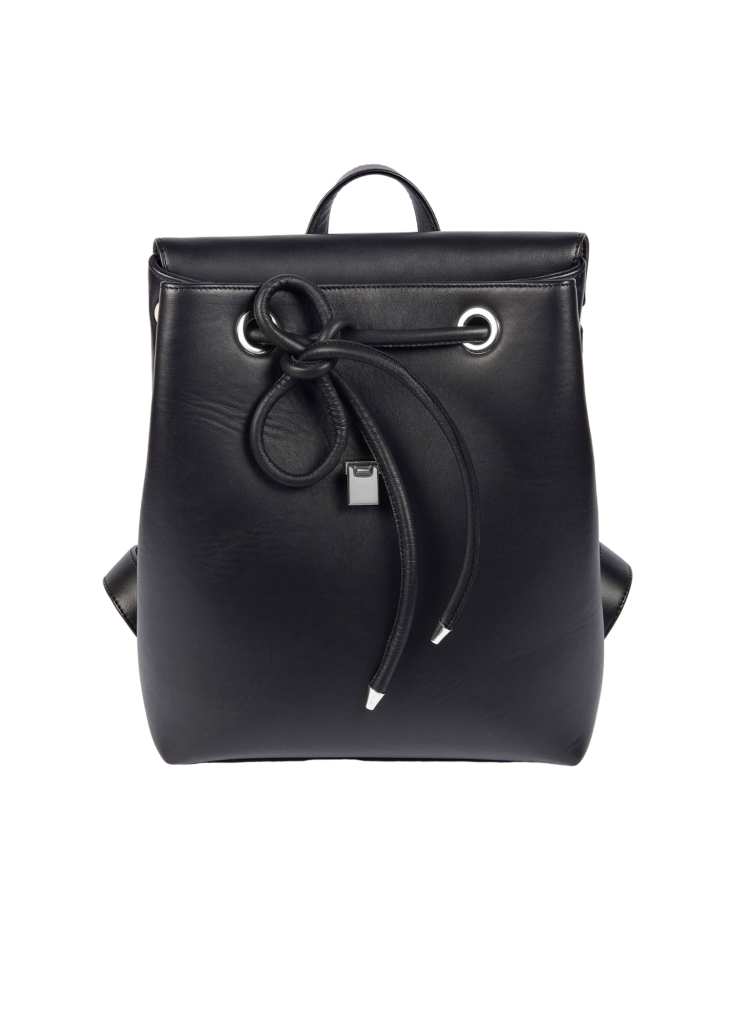 BLACK LEATHER SHOULDER STRAP BACKPACK - Image 4