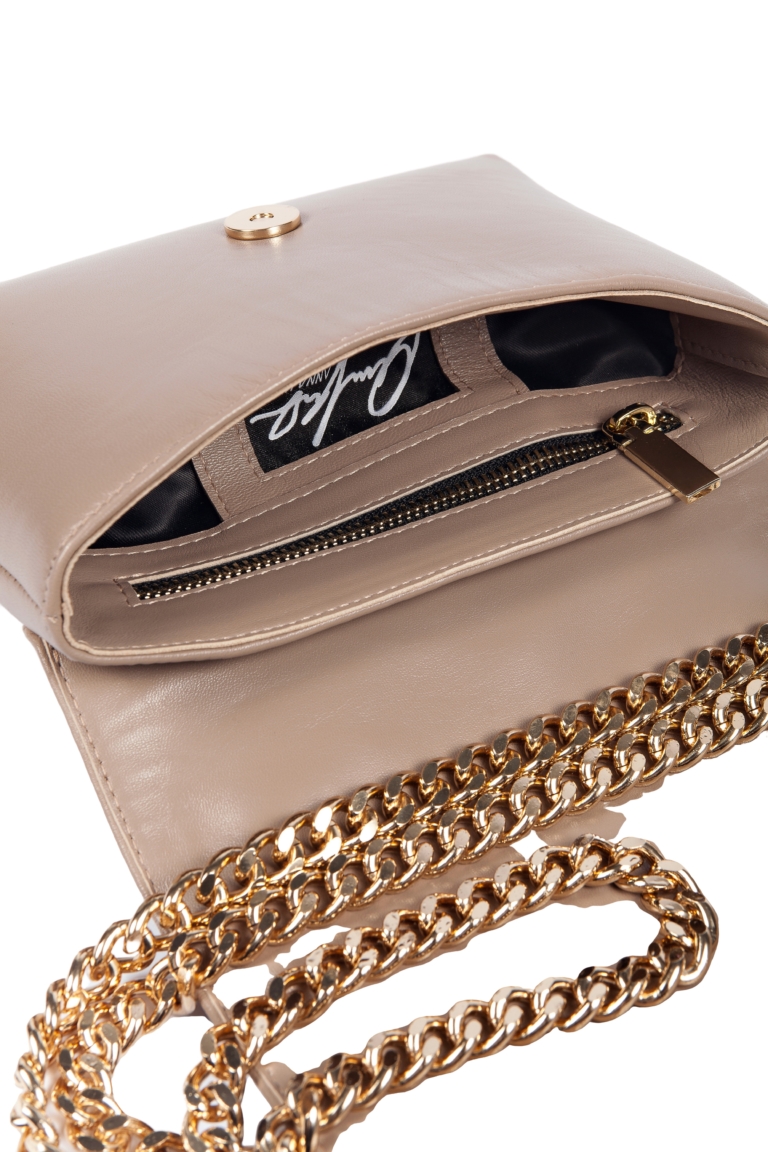 BEIGE LEATHER AND CRYSTAL FLOWER BAG - Image 3