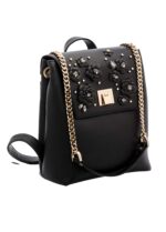 BLACK LEATHER AND CRYSTAL FLOWER BACKPACK - Image 3