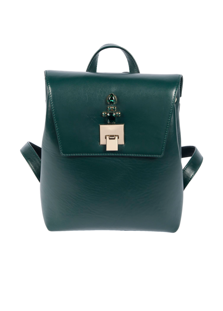 emerald-backpack GREEN LEATHER SHOULDER STRAP BACKPACK - Image 1