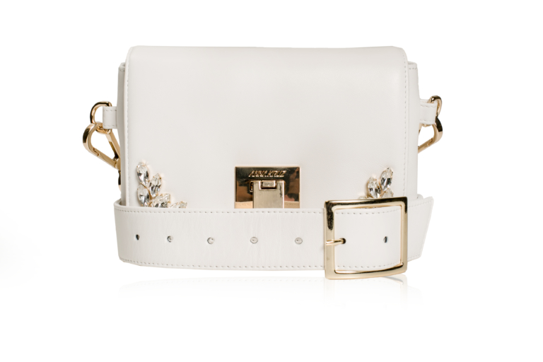 MULTI PURPOSE WHITE LAMBSKIN 3in1 BELT BAG with SWAROVSKI - Image 3
