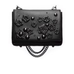 BLACK LEATHER AND FLOWER BAG LARGE
