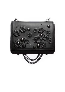 BLACK LEATHER AND FLOWER BAG LARGE