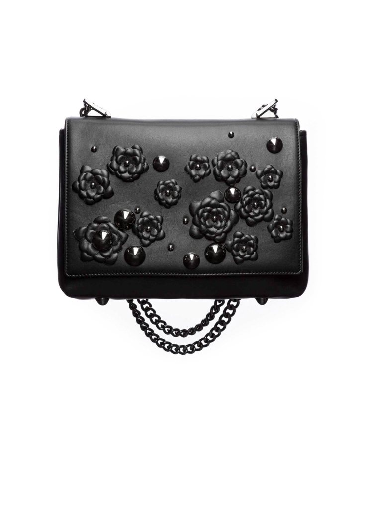 gunmeta-bag BLACK LEATHER AND FLOWER BAG LARGE - Image 1