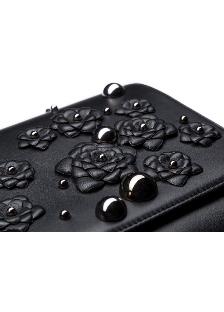 BLACK LEATHER AND FLOWER BAG LARGE - Image 5