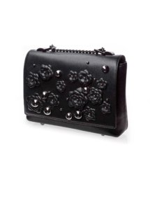 BLACK LEATHER AND FLOWER BAG LARGE - Image 3