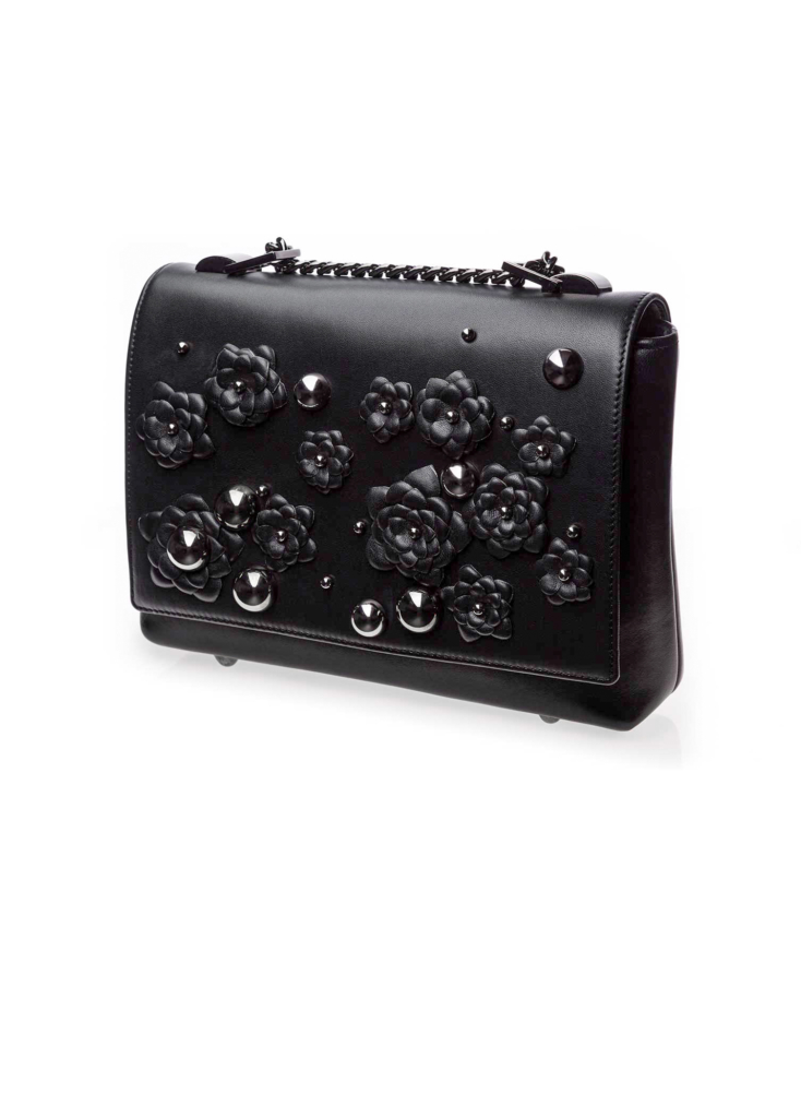 BLACK LEATHER AND FLOWER BAG LARGE - Image 3