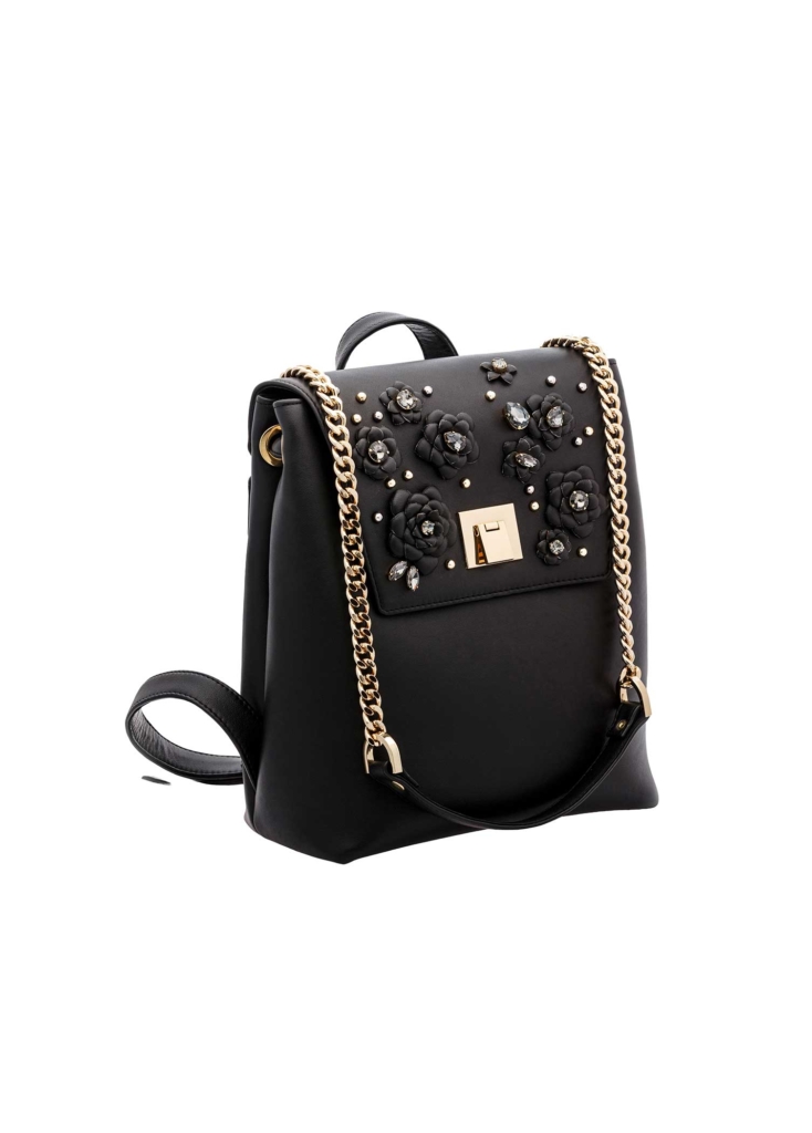 BLACK LEATHER AND CRYSTAL FLOWER BACKPACK MINI - Image 4