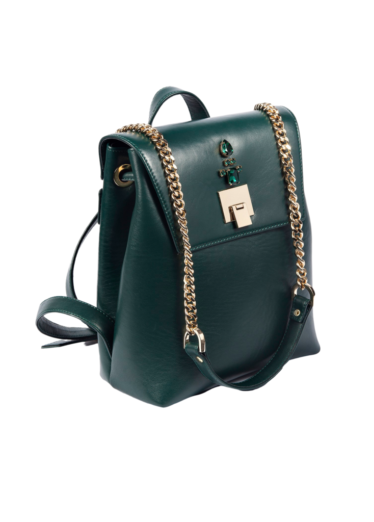 GREEN LEATHER SHOULDER STRAP BACKPACK - Image 4